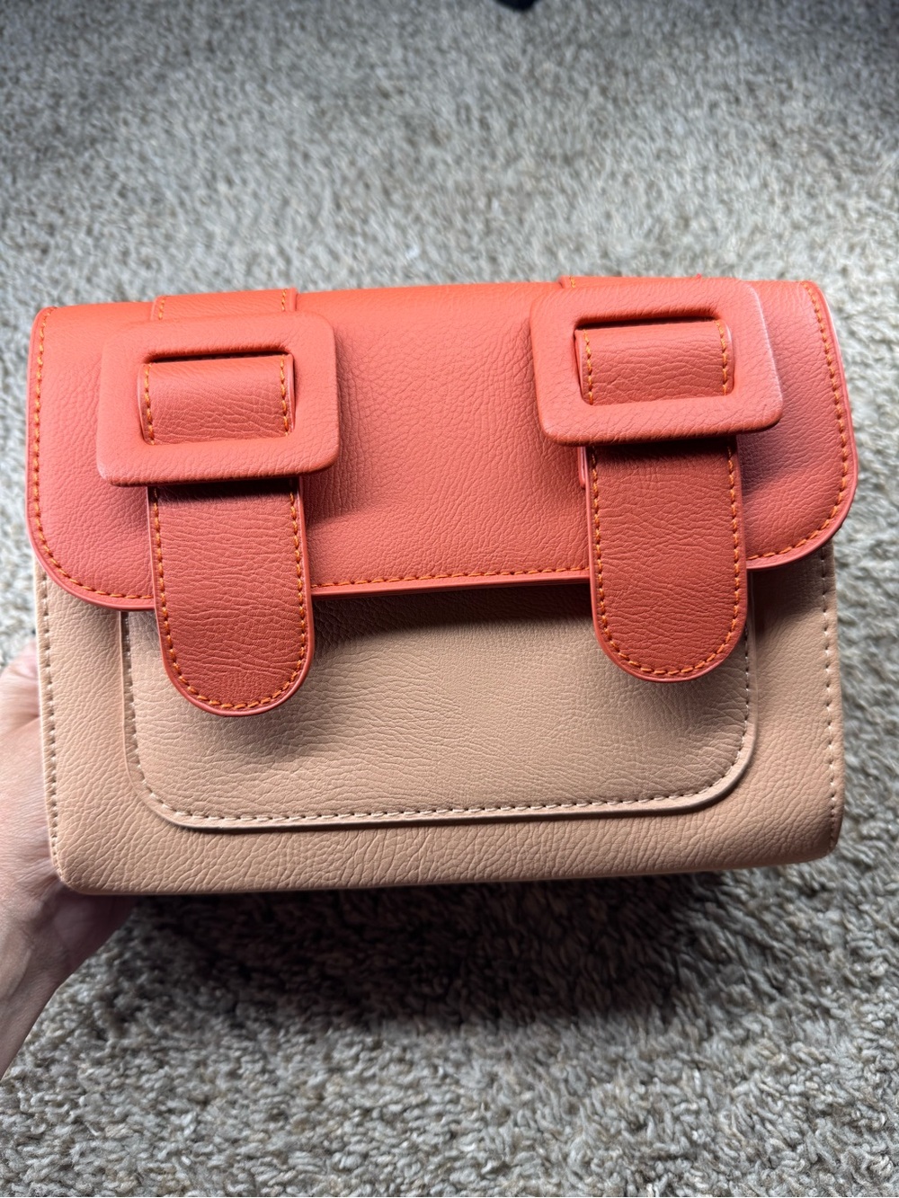 Women’s Two-Tone Crossbody Bag in Coral and Beige